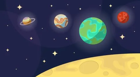 Space background with planets Earth Mars Saturn and moon surface vector イラスト素材
