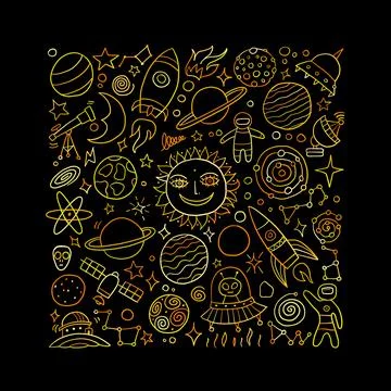 Space Background. Planets of the solar system. Rockets and astronauts Stock Illustration