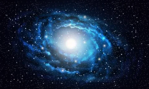 Space background realistic blue nebula shining stars cosmos stardust milky way Stock Illustration