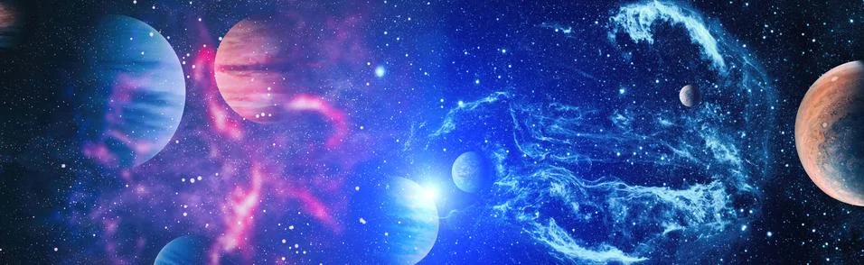 Space background with red nebula and stars. Elements of this image furnished Stock Illustration