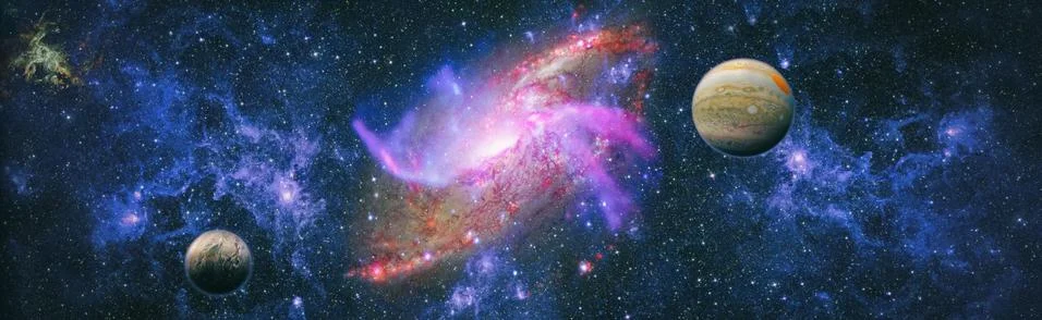 Space background with red nebula and stars. Elements of this image furnished Stock Illustration
