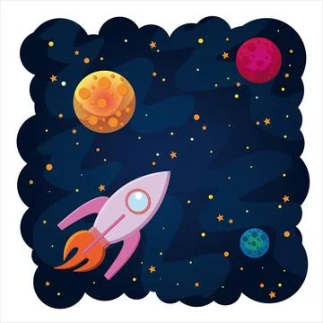 Space background with rocket and planets. Vector space background Stock Illustration