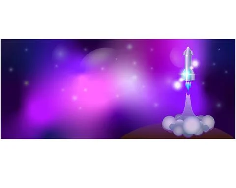 Space background with rocket taking off - copy space. Space landscape with place Stock Illustration