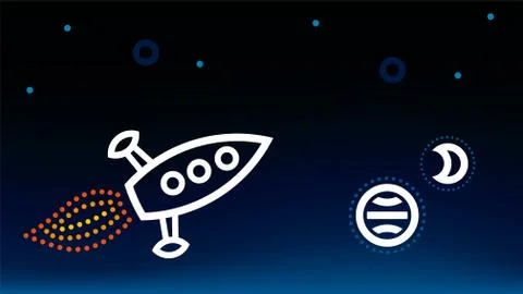 Space background scenery with spaceship and planets. Stock Illustration