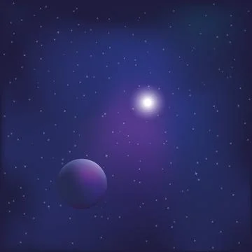 Space background with shining star and planet Stock Illustration