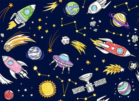 Space background with shuttles Illustrazione stock