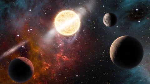 Space background slowly moving through universe among planets and galaxies Vidéo 164028090