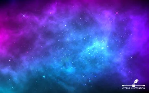 Space background with stardust and shining stars. Realistic colorful cosmos Stock Illustration