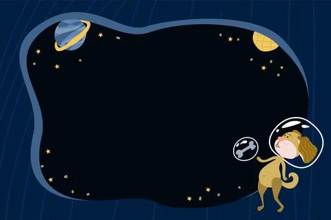 Space background template. Cute vector frame for text with planets, astronaut Stock Illustration