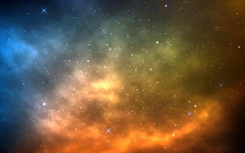 Space background with yellow and blue nebula. Realistic universe. Bright cosmic Stock-Illustration