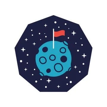Space badge with mars planet with flag line and fill style Stock Illustration