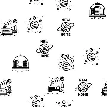 Space Base New Home Vector Seamless Pattern Stockillustratie