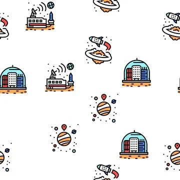Space Base New Home Vector Seamless Pattern Stock Illustration