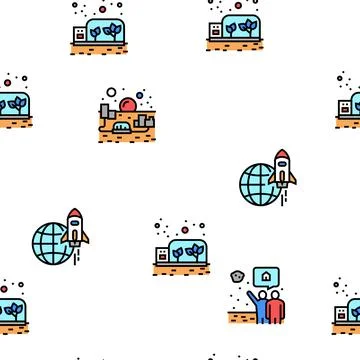 Space Base New Home Vector Seamless Pattern Stock Illustration