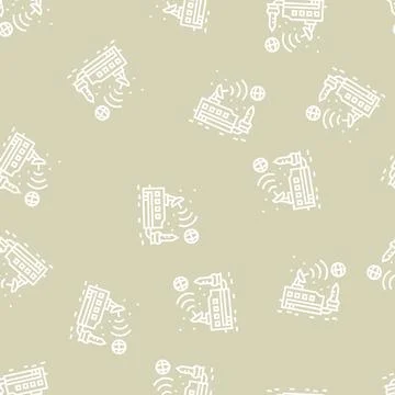 Space base sending signal on earth line seamless pattern Illustrazione stock