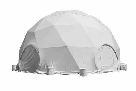 Space base structure, white round plastic tent on white background Stock Photos