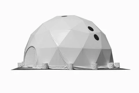 Space base structure, white round plastic tent on white background Stock Photos