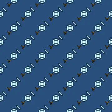 Space Based Nukes with Earth and Satellite vector colored seamless pattern Stockillustratie