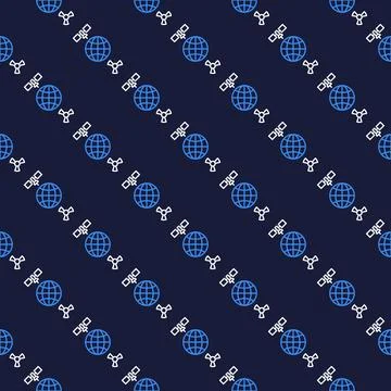 Space-Based Nukes with Earth and Satellite vector seamless pattern in outli.. Stock Illustration