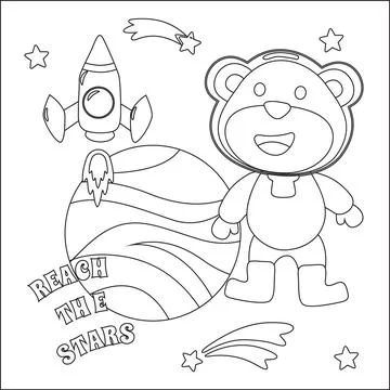 Space bear or astronaut in a space suit with cartoon style. Stock Illustration