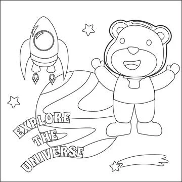 Space bear or astronaut in a space suit with cartoon style. Stock Illustration