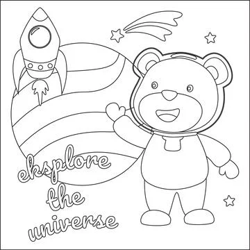 Space bear or astronaut in a space suit with cartoon style. Stock Illustration