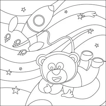 Space bear or astronaut in a space suit with cartoon style. Creative vector Stock Illustration