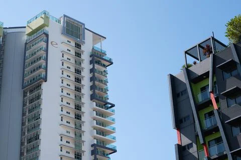 The Space In Between Two High-rise Structures Stock Photos