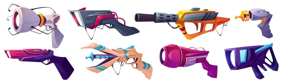 Space blaster guns, cartoon vector laser handgun Illustrazione stock