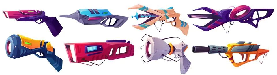 Space blasters, laser guns, future alien weapons Stock Illustration