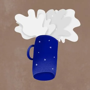 From the space blue mug flying splashes of space with stars Stock Illustration