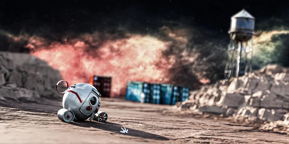 Space capsule in a desert canyon Stock Illustration