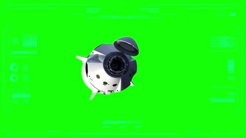Space capsule flying through deep space with digital heads up display interface Video stock 346362358