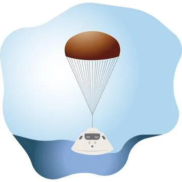 A space capsule on a parachute. Vector illustration. 스톡 일러스트