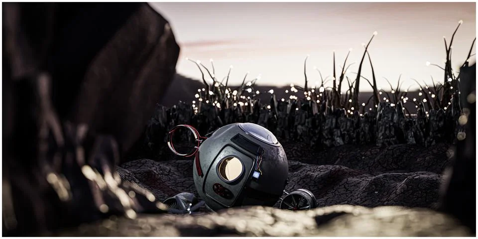 Space capsule stuck on a desolated planet Stock Illustration