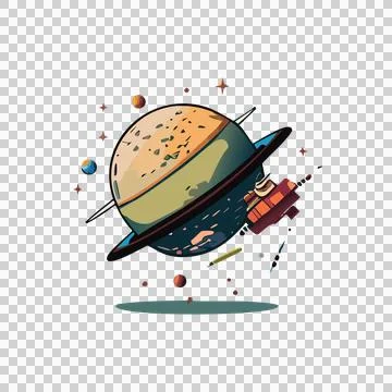 Space Circular Planet Icon With Surrounding Stars orbiting Stock-Illustration