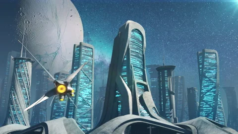 Space City in a 3D animation Stock Footage 235731579