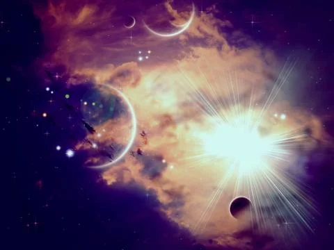 Space Clouds and Planets Stock Illustration