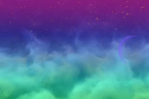 Space clouds with moon with lights bokeh effect Stock Illustration
