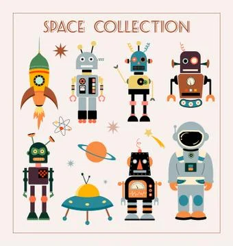 Space collection with vintage elements Stock Illustration