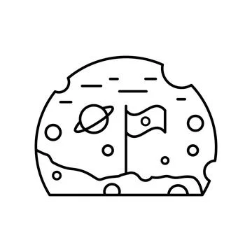 Space colonies flag on the Moon icon. Simple line, outline vector elements of Stock Illustration