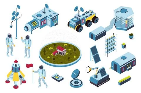 Space Colonization Isometric Stock Illustration