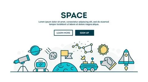 Space, colorful concept header, flat design thin line style Stock Illustration