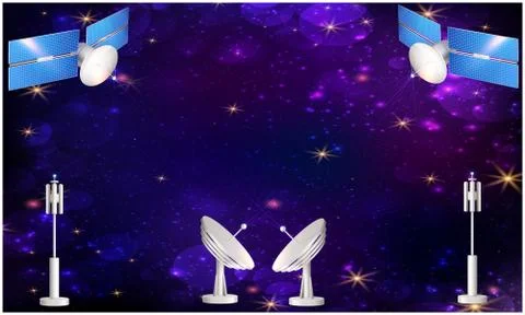 Space communication between antenna with satellite Stock Illustration