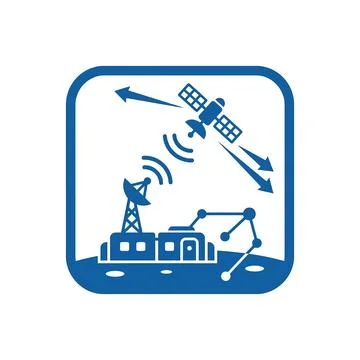 Space communication station blue icon featuring satellite connectivity for .. Stock Illustration