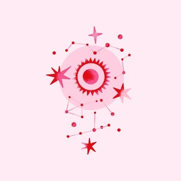 Space composition with planets and stars in pink, red colors. Vector illustra Stock Illustration