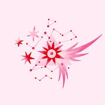 Space composition with planets and stars in pink, red colors. Vector illustra Stock Illustration
