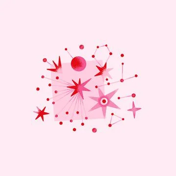 Space composition with planets and stars in pink, red colors. Vector illustra Stock Illustration