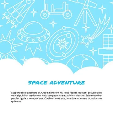 Space concept banner in line style with place for text Stock Illustration