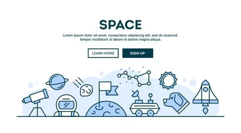 Space, concept header, flat design thin line style Illustrazione stock